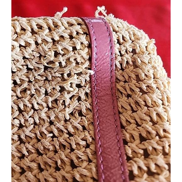 Brighton Woven Straw Raffia Macrame Medium Tan w Pink Shoulder Handbag As Is - Picture 14 of 15